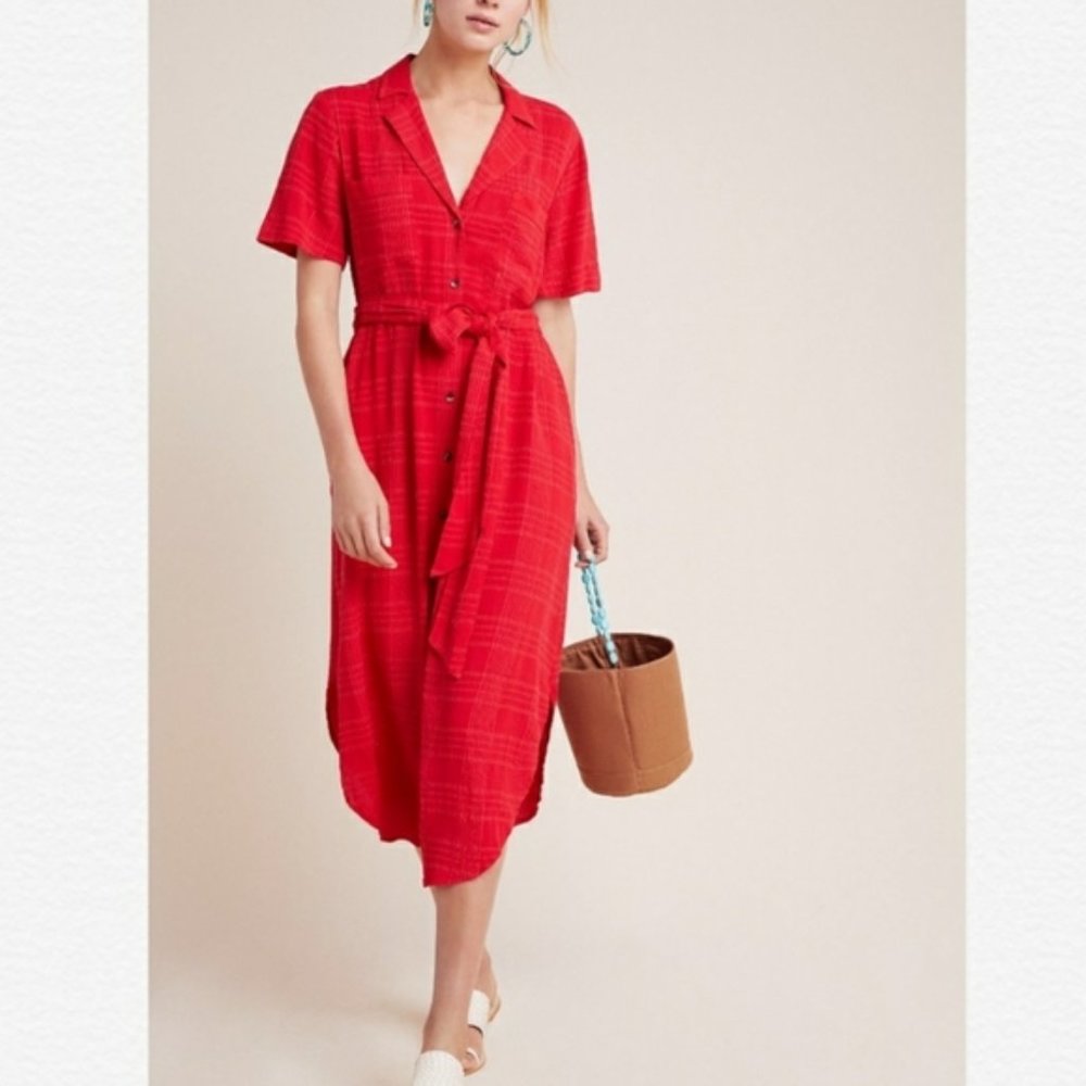 Anthropologie Maeve Aria Red Textured Shirtdress